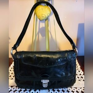 FIRM ~ Coach Poppy Black Patent Leather Lyla Onyx - Poppy Interior Handbag/Cro…